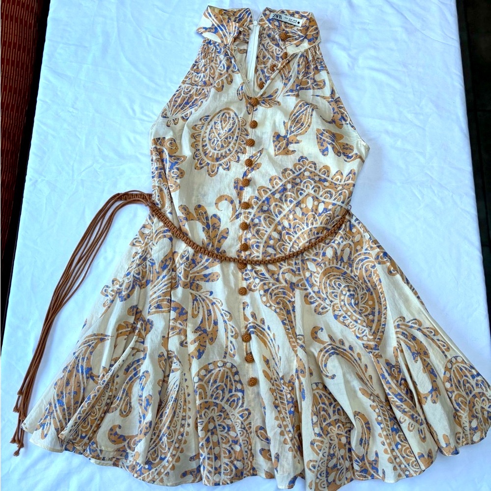 Zara Cream and Brown Paisley Dress
